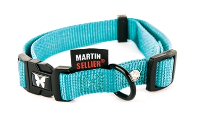 Martin sellier halsband nylon turquoise verstelbaar (16 MMX30-45 CM)