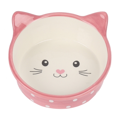Happy pet voerbak kat polka roze / creme (300 ML)