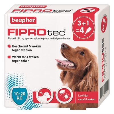 Beaphar fiprotec hond tegen teken en vlooien (10-20 KG 3+1 PIP)
