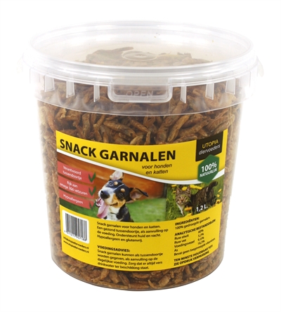 Gedroogde snack garnalen voor hond en kat (1,2 LTR)