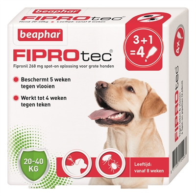 Beaphar fiprotec hond tegen teken en vlooien (20-40 KG 3+1 PIP)
