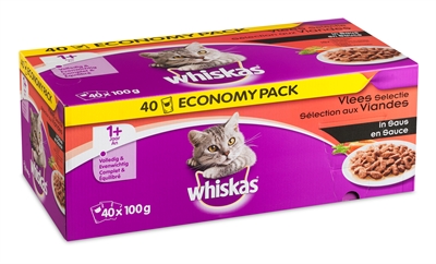 Whiskas multipack pouch adult classic selectie vlees in saus (40X100 GR)