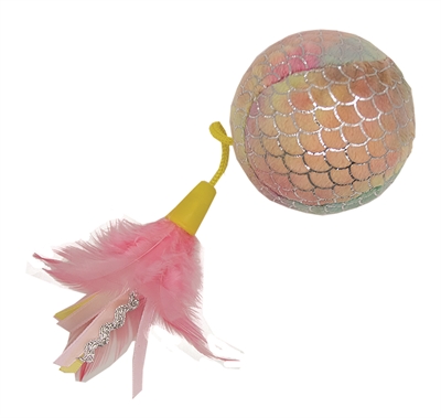Happy pet mermaid bal groot met veren roze (30X8X8CM)