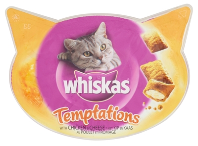 Whiskas snack temptations kip/kaas (8X60 GR)