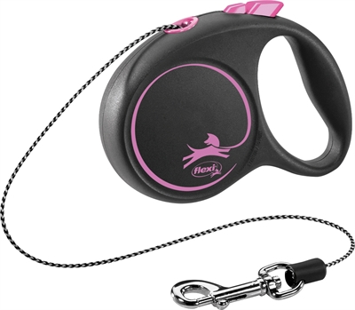 Flexi rollijn black design cord roze (XS 3 MTR TOT 8 KG)