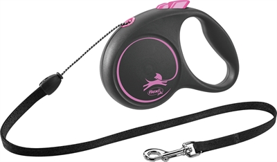 Flexi rollijn black design cord roze (S 5 MTR TOT 12 KG)