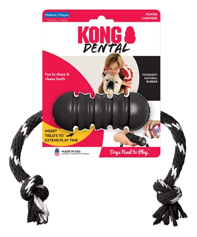 Kong extreme dental met touw zwart / wit (12X5X5 CM)