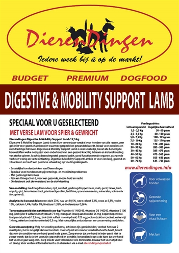 Budget premium dogfood digestive & mobility support lamb (12,5 KG)