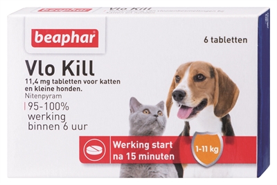 Beaphar vlo kill+ kleine hond/kat tot 11 kg (6 TABLETTEN)